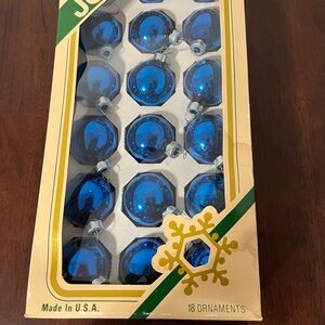 Vintage Pyramid Christmas Glass Ornaments 18 Count 1 1/4 Inch Blue Jumbo Pack